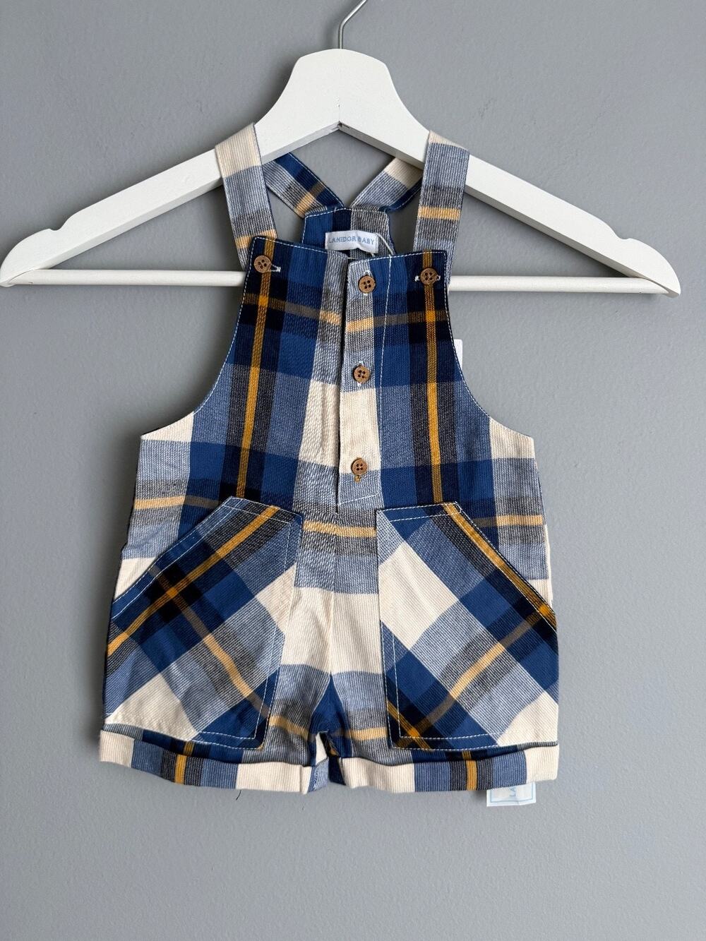 Lanidor Baby Boys 6M Plaid Overall Shortalls NWT Vintage Preppy Americana